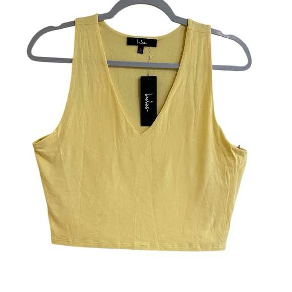 Lulus Yellow Cropped Tank Top V-Neck Double Layer Size XL (Runs Small) - Picture 4 of 11